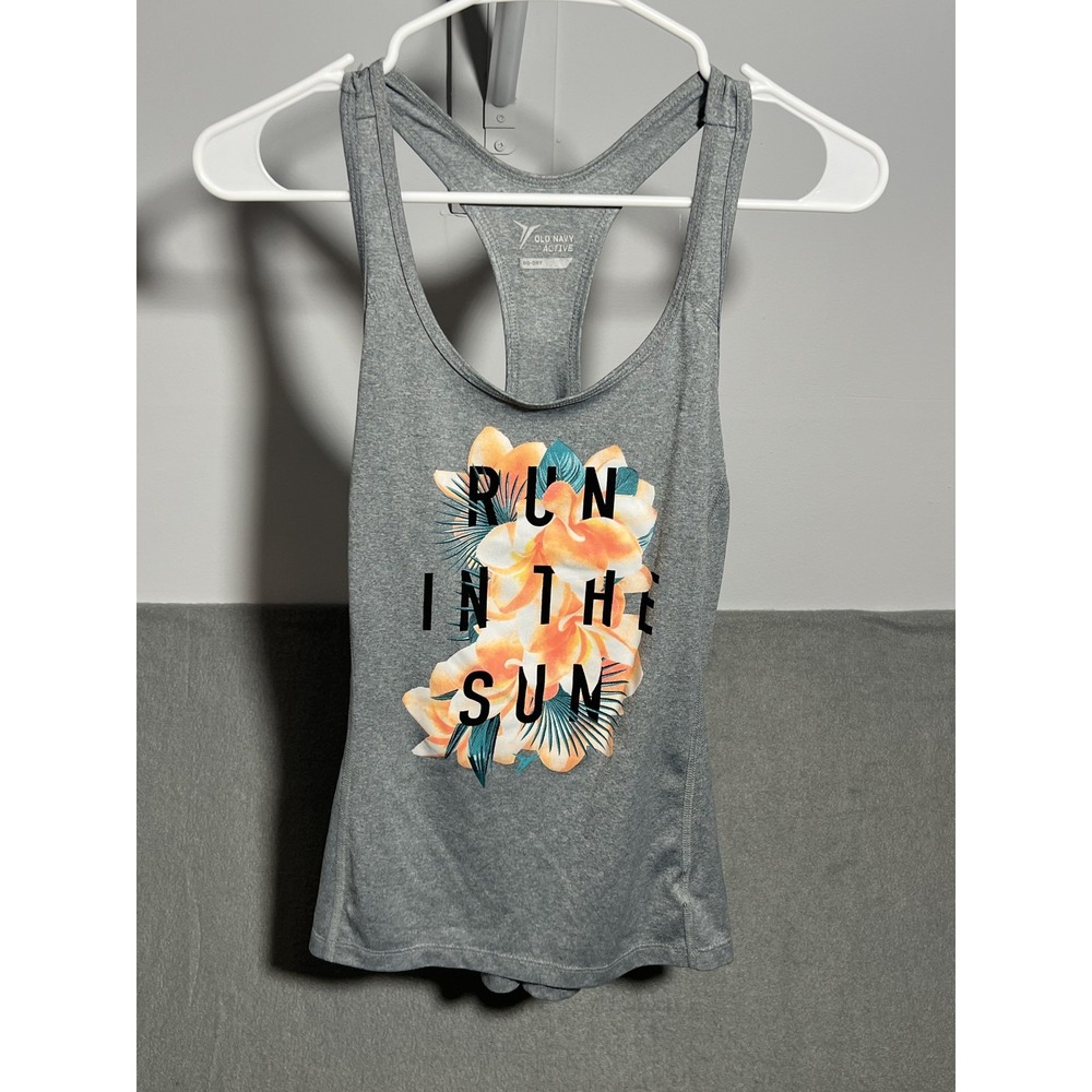 Old Navy Active GO-DRY Women's M Gray Run In The Sun‎ Floral Racerback Tank Top